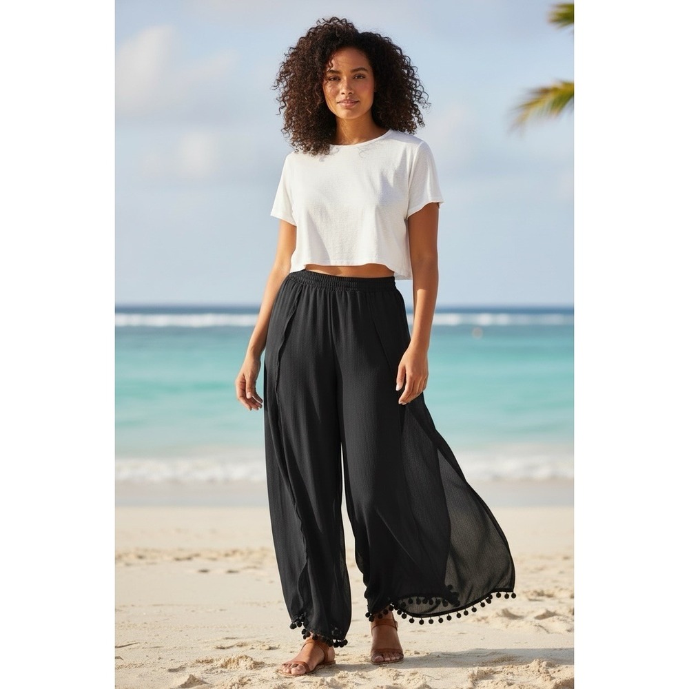 Time & Tru Women's Black Swim Coverup Pants Size Xl Pool Party Sexy Sheer